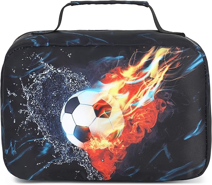 LEDAOU Lunch Bag Kids Insulated Lunch Box Boys Girls Insulated Reusable Lunch Bag for School Picnic Hiking (Soccer)