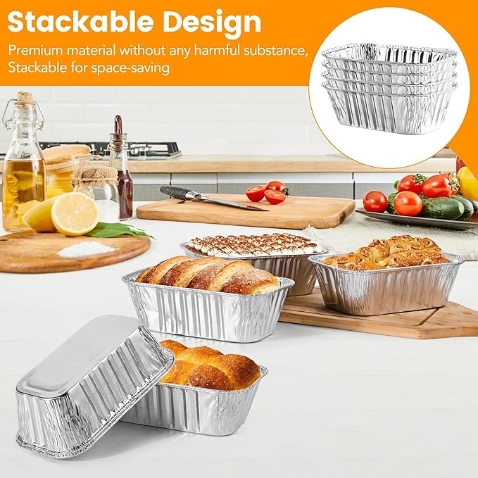 60 Pack 6"x3.5"x2" Disposable Aluminum Loaf Pans with Chear Lids, 1 lb Mini Foil Loaf Pans & Food Containers,Small Aluminum Tin Foil Baking Pan for Cakes, Bread, Meat, Loaves