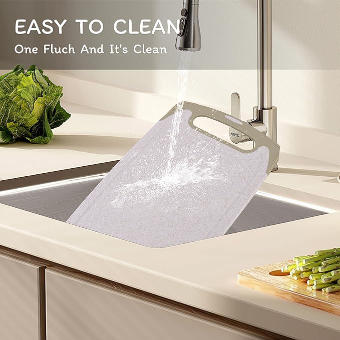 Cutting Board for Kitchen, Wheat Straw Fiber Cutting Board, Dish Washer Safe, w/Juice Grooves for Meat, Veggies,Easy Grip Handle, Non-slip Surface,Eco-friendly,Serveware Accessories(13.8‘x8.2‘)