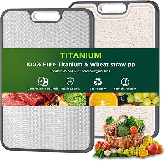 Titanium Cutting Board for kitchen, Dual Sided Food Grade Titanium & Wheat Straw PP, Non Slip Scratch Resistant Easy Clean, 15.5" x 10.5" (black)