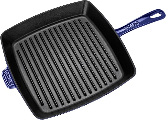Staub Cast Iron 12-inch Square Grill Pan - Dark Blue, Made in France