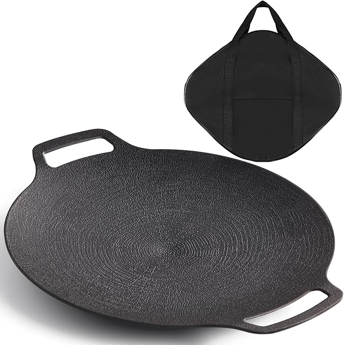 Korean Grill Pan with Nonstick 6-Layer Coating, 13" Round BBQ Griddle with Bag, Compatible for Induction, Gas Stove, Electric Cooktop, Indoor or Outdoor Grilling