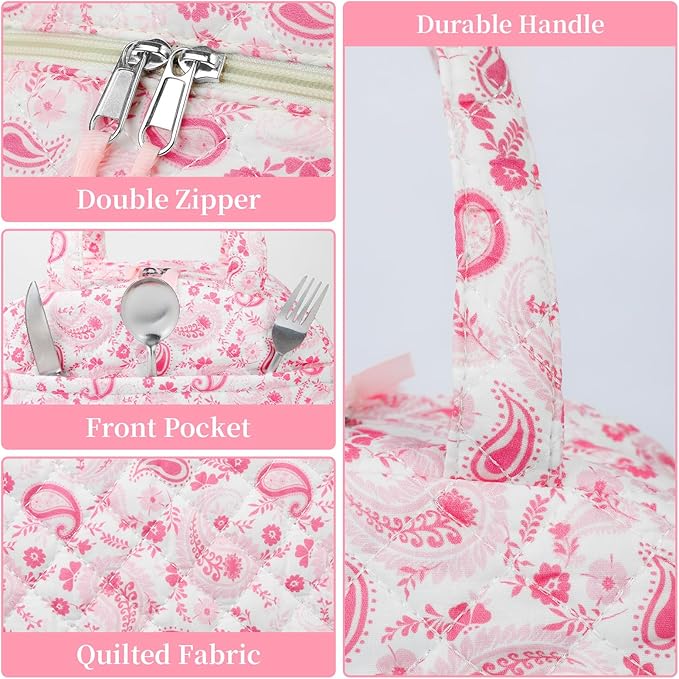 Quilted Lunch Box for Women,Coquette Aesthetic Lunch Box for Teen Girls,Cute Lunch Bags for Work, School,Office,Picnic,Travel (peisili)