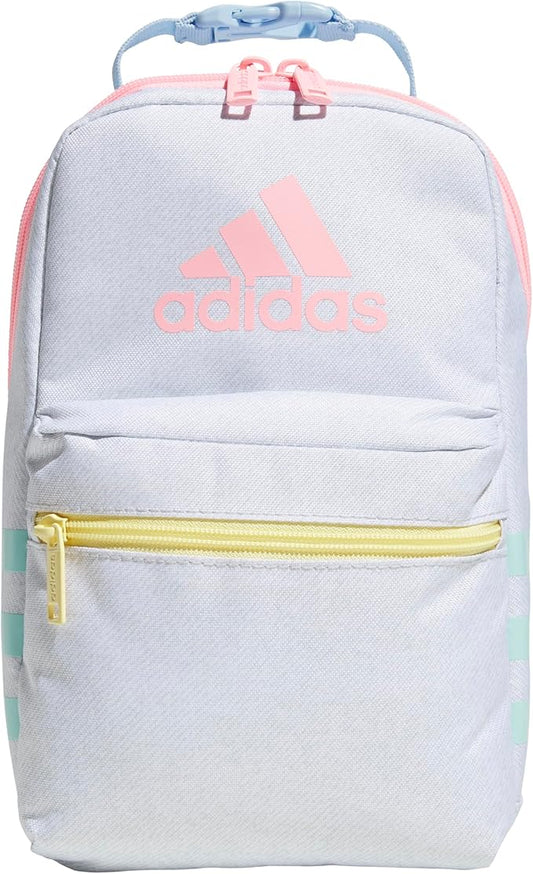 adidas Santiago Lunch Bag Cooler for Women and Men, Insulated Food Container Box with Mesh Pocket, Twill White/Clear Sky Blue/Pink Spark/3.0, One Size