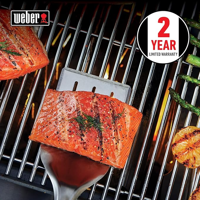 Weber Precision Grill Spatula, Silver – Stainless Steel BBQ Spatula with 3‑Sided Beveled Edge, Non‑Slip Soft‑Touch Handle, Hanging Loop, Dishwasher Safe