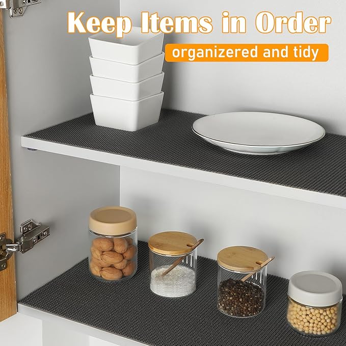 Songrey Non-Adhesive Drawer and Shelf Liner, Non Slip Cabinet Liners, Protect Kitchen Cupboard, Bathroom Drawers, Breathable, Thick Strong Grip mat (17.5IN x 10FT, Black)