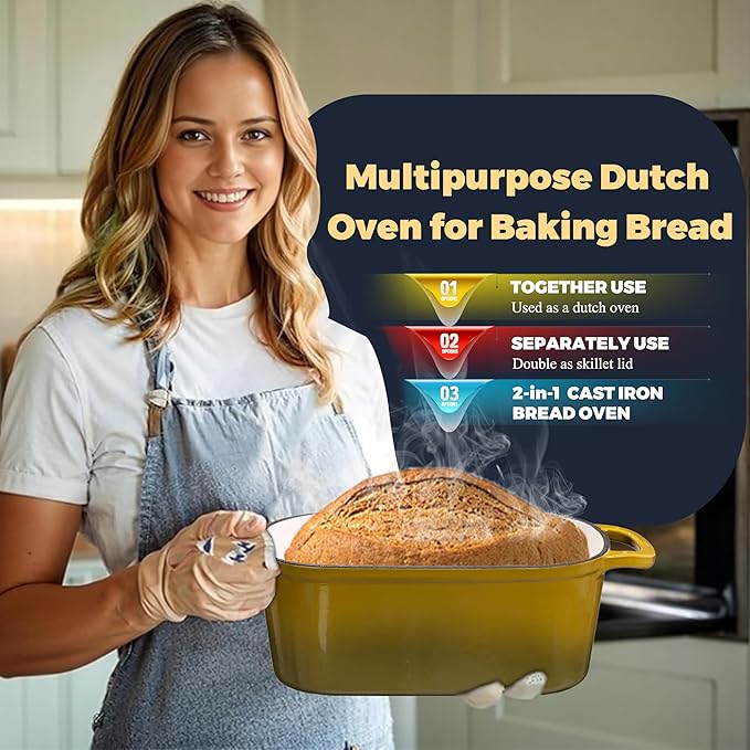 4.6 Quart Dutch Oven for Bread Baking, Combo Oval Enameled Cast Iron Bread Pan with Lid, Sourdough Bread Dutch Oven for a Crispy Crust, Olive