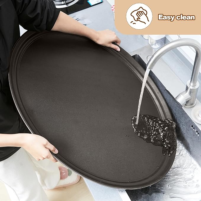 2 Pcs Restaurant Serving Trays PP Plastic Non Slip Rubber Lined Large Oval Tray for Kitchen Dining Room Cafeterias Fast Food Service (24 x 29 Inch,Brown)