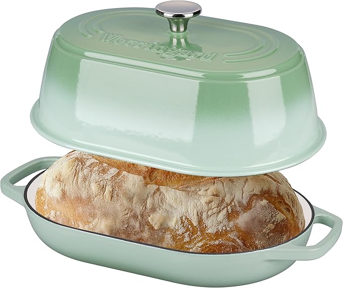 Enameled Cast Iron Dutch Oven Pot with Dome Lid, Oval Bread Oven for Homemade Sourdough Bread Baking, Oven Safe up to 500°F, 6 Quart, Green