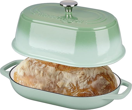 Enameled Cast Iron Dutch Oven Pot with Dome Lid, Oval Bread Oven for Homemade Sourdough Bread Baking, Oven Safe up to 500°F, 6 Quart, Green