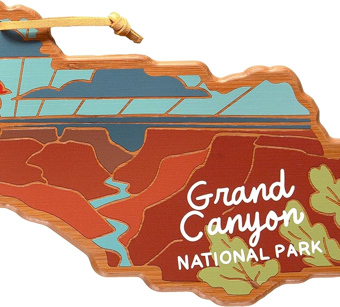 Totally Bamboo Grand Canyon National Park Shaped Cutting Board and Charcuterie Serving Platter with Artwork by Summer Stokes, Includes Hang Tie for Wall Display
