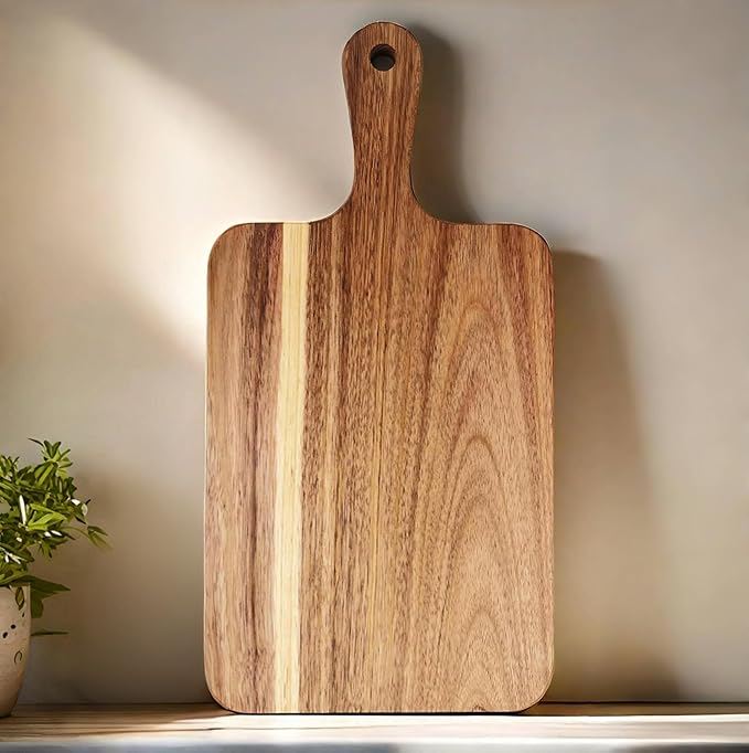 ZeQi Acacia Wood Cutting Board with Handle 13.7''X7'' / Charcuterie Board/Serving Board/Cheese, Bread, Vegetables & Fruits Serving Board (Rectangular)