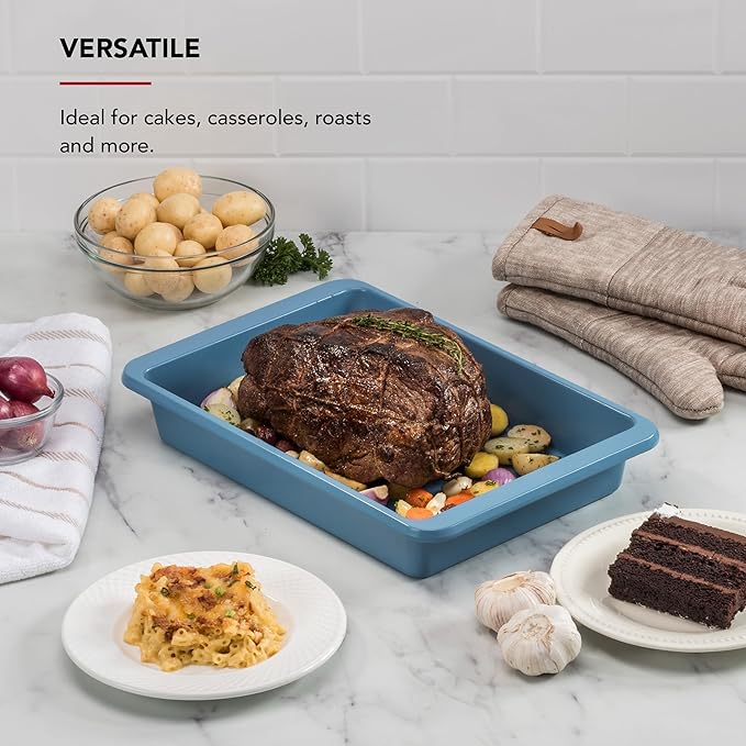 KitchenAid Nonstick Swiss Engineered Aluminized Steel Cake Pan, Dishwasher Safe, Blue Velvet, 9 x 13 Inch