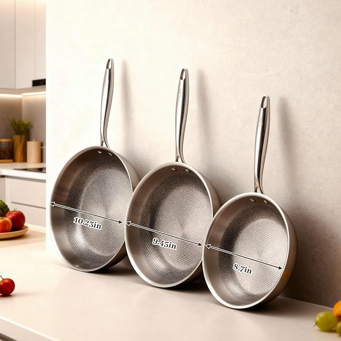 9.45 Inch Titanium Pan,99.6% Titanium Frying Pan for Cooking Healthy Non-Toxic Cookware with Lid Plateful Pan for Even Heating, Induction Compatible, Oven & Broiler Safe