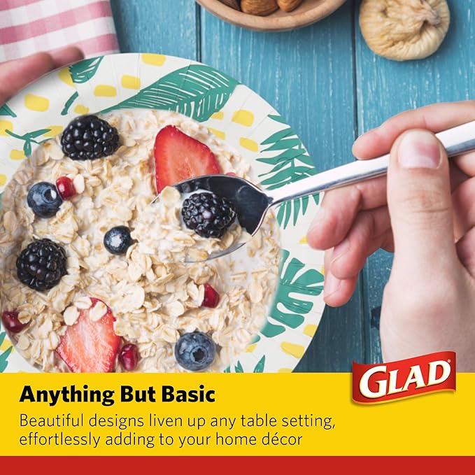 Glad Soak-Proof Palm Leaves Paper Bowls, Heavy-Duty Round Disposable Bowls for Soup, Salad and Snacks, Cut-Resistant and Microwave Safe for Daily Meals, Picnics and Parties, 16 Ounce, 50 Count