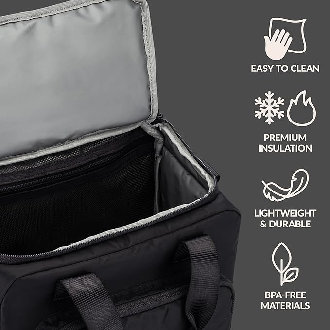 Bentgo Insulated Lunch Bag – Extra-Large Capacity Adult Lunch Bag with Shoulder Strap and External Storage Compartment, Durable, Lightweight, Ideal for Work, School, & Meals On the Go (Obsidian)