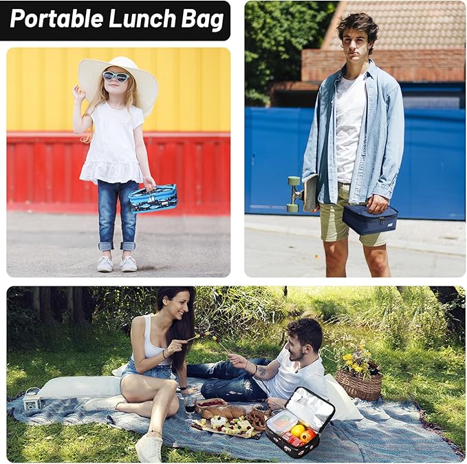 MIER Small Lunch Bag for Kids & Adults Compact Insulated Lunch Box Portable Thermal Mini Cooler for Work School Travel, Blue Shark