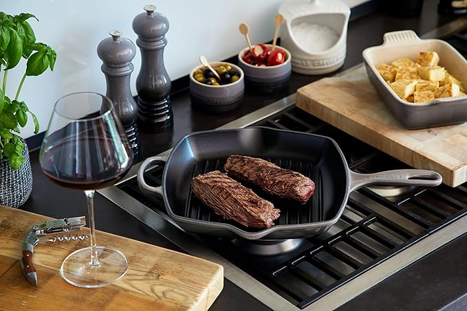 Le Creuset Enameled Cast Iron Signature Square Skillet Grill, 10.25", Marseille