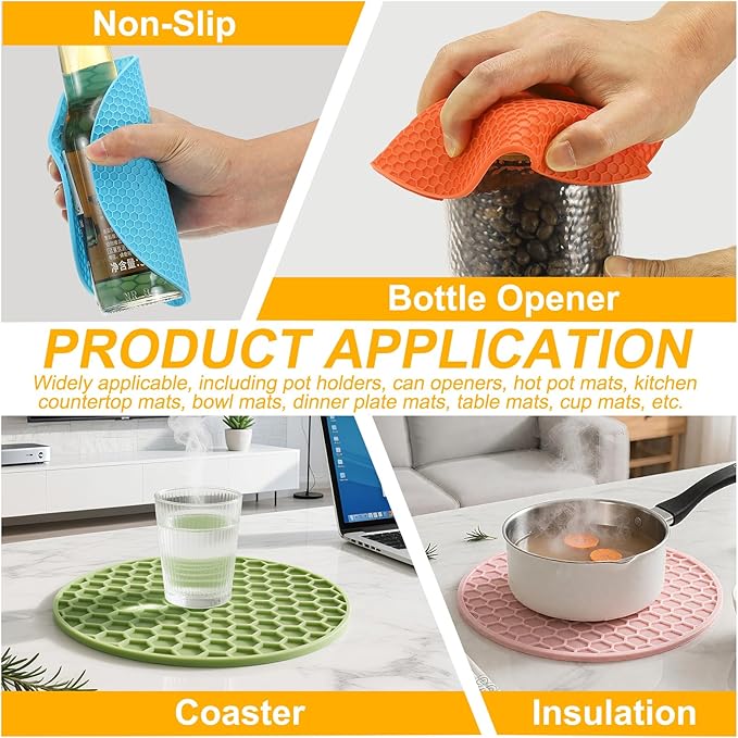 uxcell 4pcs Silicone Jar Opener Pads, 17.5cm/7" Texture Can Opener Multipurpose Round Bottle Lid Opener Non-Slip Coasters for Weak Hands Seniors Children, Orange