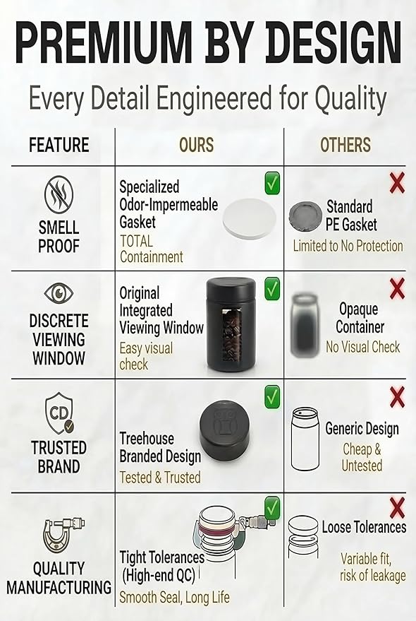 Treehouse Smell Proof Containers (120mL), Jars with Airtight Lids for Herbs, Spices, Coffee and Tea, Air Tight Glass Storage Jars with UV Protection Glass, (Set of 2) (Matte Black)