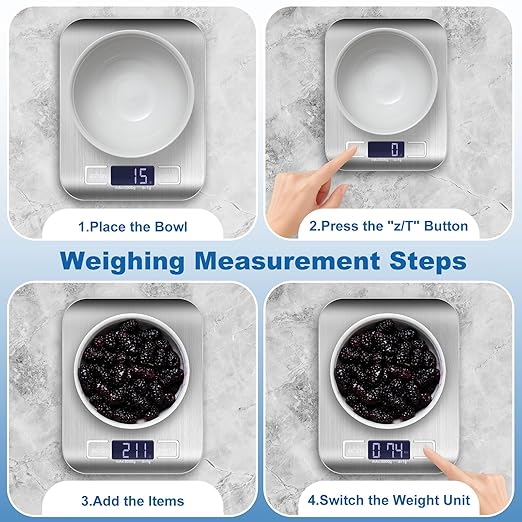 Food Scale, Digital Kitchen Scale with 0.1g Accuracy, 11lb/22lb Capacity & Backlit LCD, Stainless Steel Tare Scale for Baking, Cooking and Meal Prep, 5.5x7x0.6 Inches (Batteries Included)