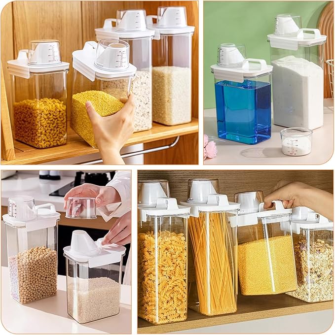 6 Pcs Rice Airtight Storage Container, Rice Container with Measuring Cup & Pour Spout, BPA Free Clear Plastic Kitchen and Pantry Organization Bin for Grain, Flour, Sugar, Oatmeal, Dry Pet Food