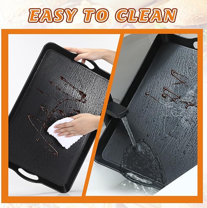 3 Pack Black Serving Tray with Handles 20.5"x13.4" Large Plastic Rectangular Ottoman Multi Purpose Kitchen Food Tray for Coffee Table, Restaurant, Parties