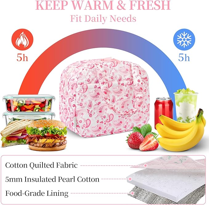 Quilted Lunch Box for Women,Coquette Aesthetic Lunch Box for Teen Girls,Cute Lunch Bags for Work, School,Office,Picnic,Travel (peisili)