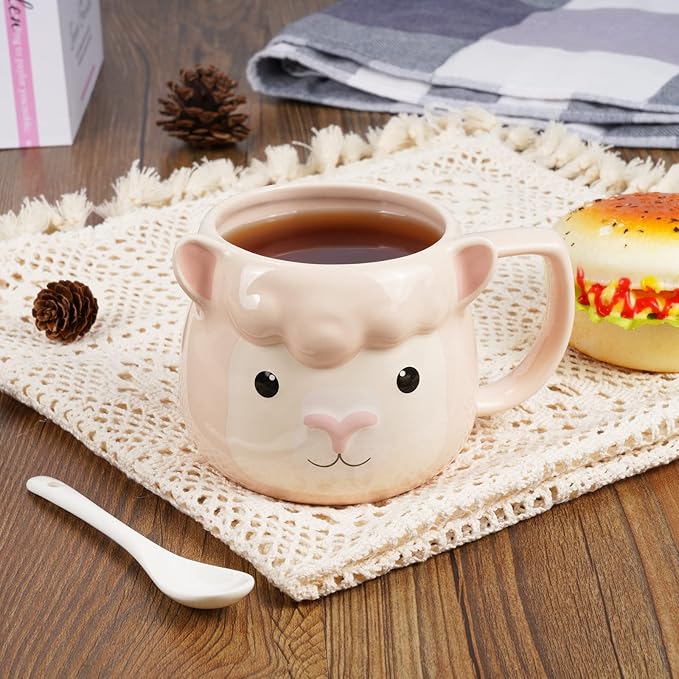 Llama Coffee Mug 14 oz Ceramic Novelty Coffee Mug 3D Porcelain Tea Mug for Women Christmas Housewarming Holiday Birthday Gifts for Women Mom Kids Teacher and Best Friend Pink