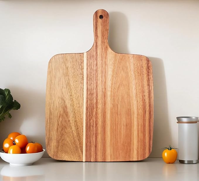 ZeQi Acacia Wood Cutting Board with Handle 14''X10'' / Charcuterie Board/Serving Board/Cheese, Bread, Vegetables & Fruits Serving Board