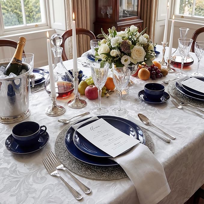 KIRE 200PCS Blue Plastic Plates with Silver Rim - Navy Blue Plastic Plates Include 100 Dinner & Dessert Plate - Heavy Duty Dark Blue Disposable Plate for Passover/Parties/Wedding