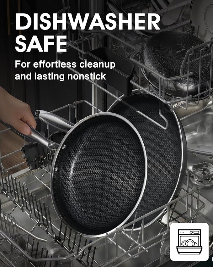 Non Stick Frying Pan 10 Inch with Stainless Steel Lid, Hybrid Nonstick Stainless Steel Skillet Frying Pan, Dishwasher and Oven-Safe Chef Pan, Induction Compatible Cooking Pan, PFOA Free Cookware