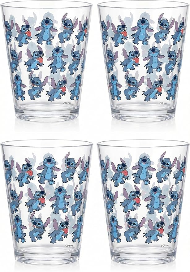 Disney Reusable Plastic Cups – 4 Pack 16 oz Plastic Drinking Glasses with Mickey, Stitch, Pooh, or Disney100 Designs – BPA-Free, Stackable, Top Rack Dishwasher Safe Tumblers for Water, Juice & More