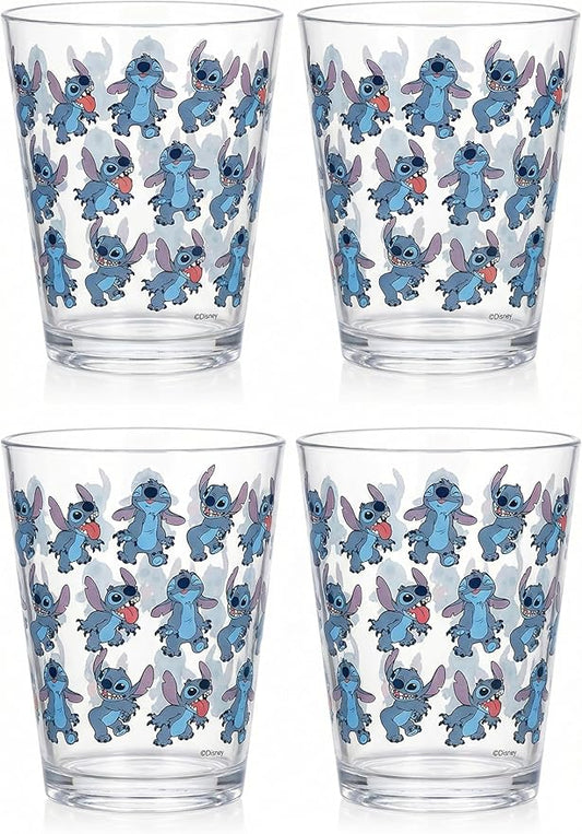 Disney Reusable Plastic Cups – 4 Pack 16 oz Plastic Drinking Glasses with Mickey, Stitch, Pooh, or Disney100 Designs – BPA-Free, Stackable, Top Rack Dishwasher Safe Tumblers for Water, Juice & More