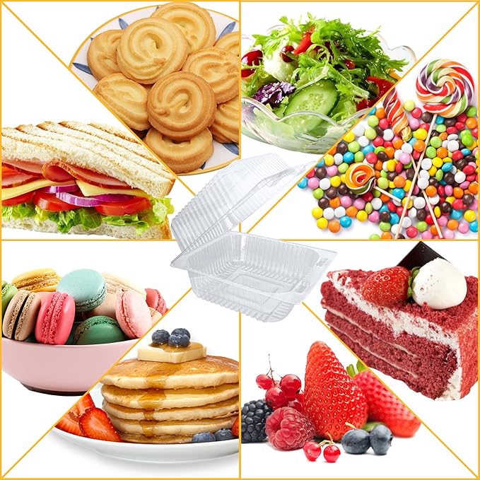 200 Pcs Clear Plastic Take out Containers,Disposable Fancy Hinged Top Square Clamshell Food Boxes,Cake Slice Containers Clamshell Takeout Tray with Clear Lids,5.3x4.7x2.8 Inch