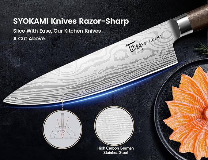 Kitchen Knife Set with Magnetic Block and Sharpener 14 Piece Knife Set 360° Rotatable Holder Ultra Sharp High Carbon Stainless Steel Knives Sets with Steak Knives, Ideal Gift