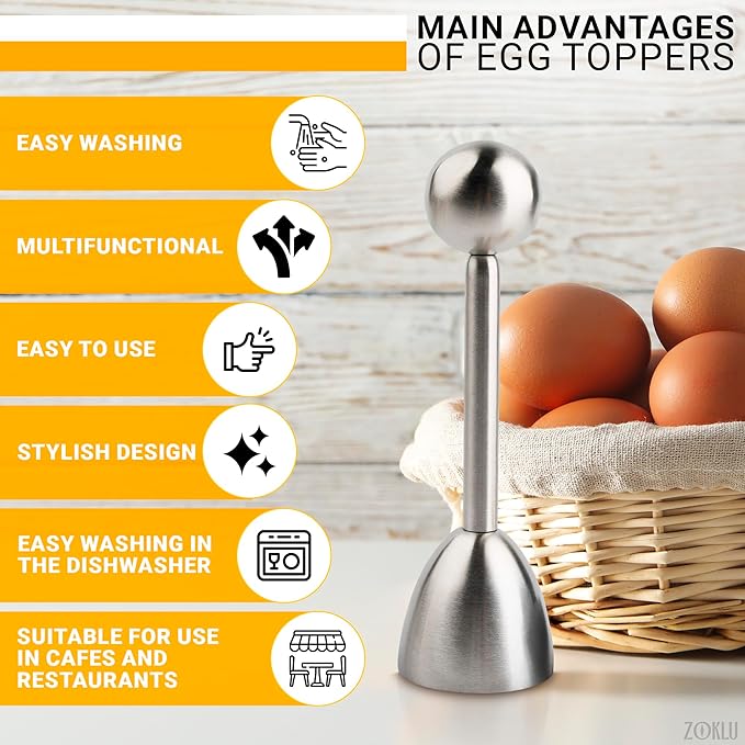 Egg Shell Opener Set – 2 Pcs Egg Cups for Soft Boiled Eggs & Hard Boiled Eggs, 2 Pcs Spoons, Stainless Steel Build, Fits Most Shell Sizes – Ergonomic Design with Adjustable Effort for Precise Cracking