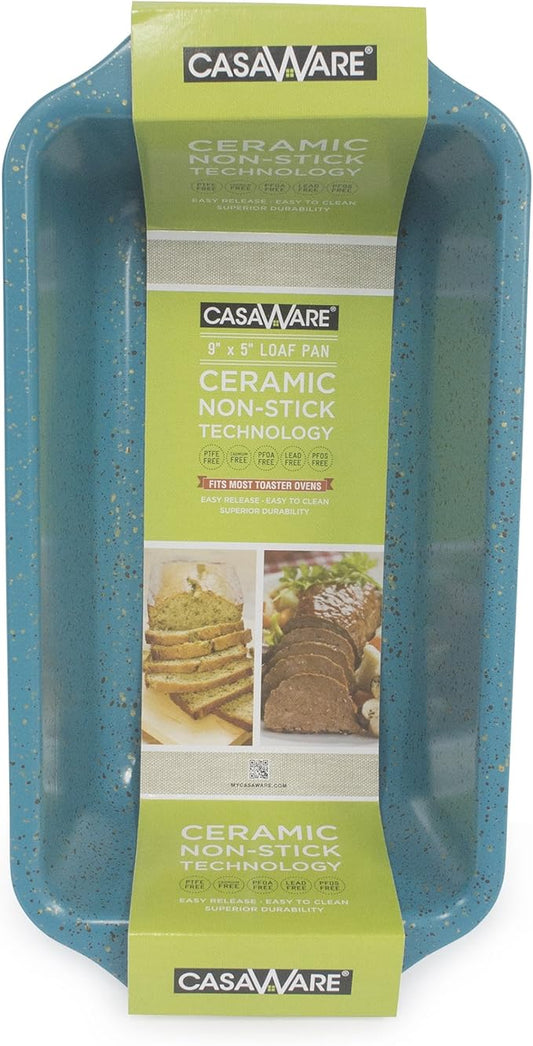 casaWare Loaf Pan 9 x 5-Inch Ceramic Coated Non-Stick, Blue Granite, standard