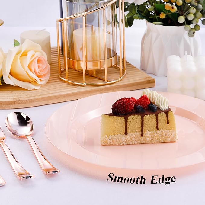 100PCS Pink Plastic Dinner Plates 10inch, Premium Hard Disposable Plates for Party, Wedding