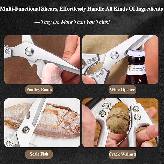 2-Piece Heavy Duty Kitchen Scissors Professional Stainless Steel Meat & Poultry Shears for Cutting Chicken Bones with Ergonomic Comfort Grip, Dishwasher Safe Cooking Scissors for Kitchen & BBQ Black