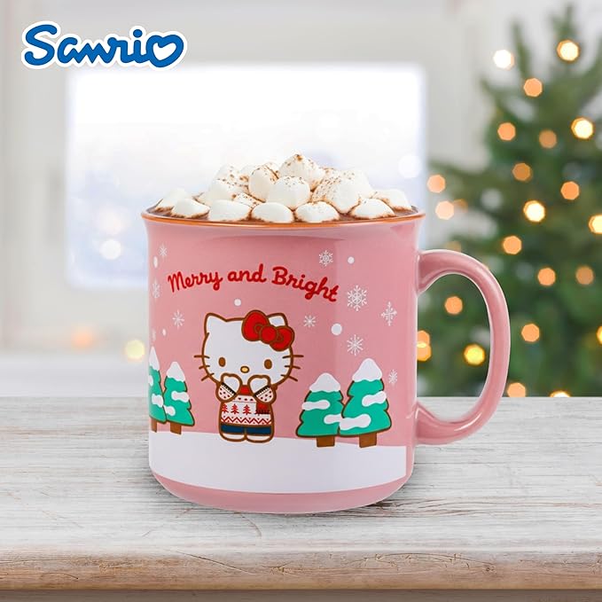 Silver Buffalo Sanrio Hello Kitty Holiday Christmas Merry and Bright Ceramic Camper Mug, 20 Ounces