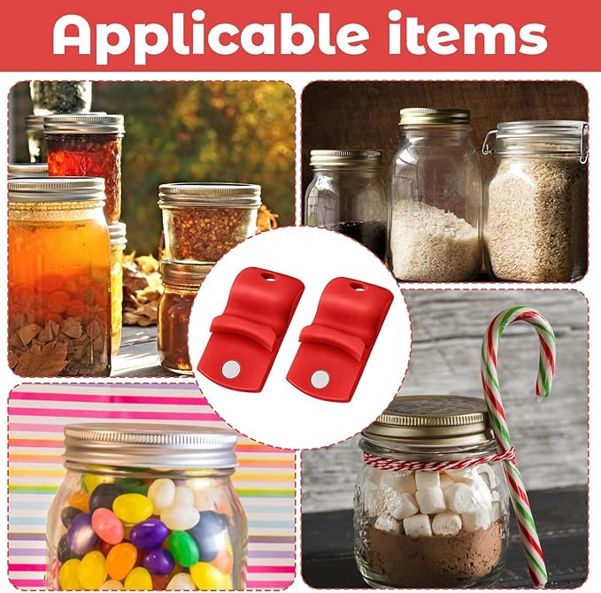 2 Pack Red Mason Jar Lid Opener, Mason Jar Opener, Canning Jar Opener Tool, Easy Grip Design for Tight Lids, Durable Material