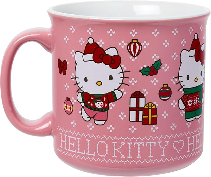 Silver Buffalo Sanrio Hello Kitty Christmas Holiday Sweaters Ceramic Camper Mug, 20 Ounces