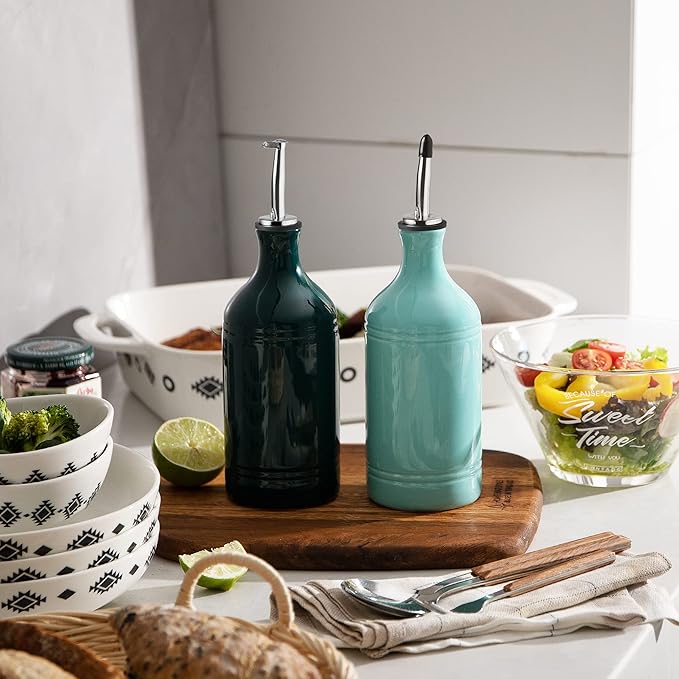 Sweejar Ceramic Olive Oil Dispenser Bottle, Opaque Oil Cruet Protects to Reduce Oxidation, Suitable for Storage Vinegar, Coffee Syrups & Other Liquids, Pack of 1, 15.5 Fl Oz(Turquoise)