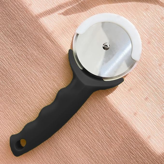 3" Pizza Cutter Wheel, Stainless Steel Pizza Cutter with Cover, Super Sharp Pizza Slicer-Dishwasher safe,Smooth Rotating Pizza Wheel Safe with Ergonomic Handle-Black
