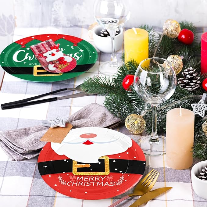 48 Pcs Christmas Party Paper Plates, Colorful Christmas Themed Dessert Plates 7" Christmas Snowman Party Disposable Plates for Xmas Winter Holiday Dining Kitchen Party Favors
