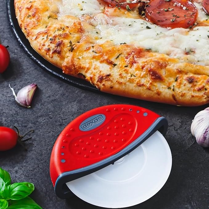 DEXAS One-Handed, Handheld Rolling Pizza Cutter, Red: Effortless Precision with 4-Inch Nylon Wheel for Pizza and More!
