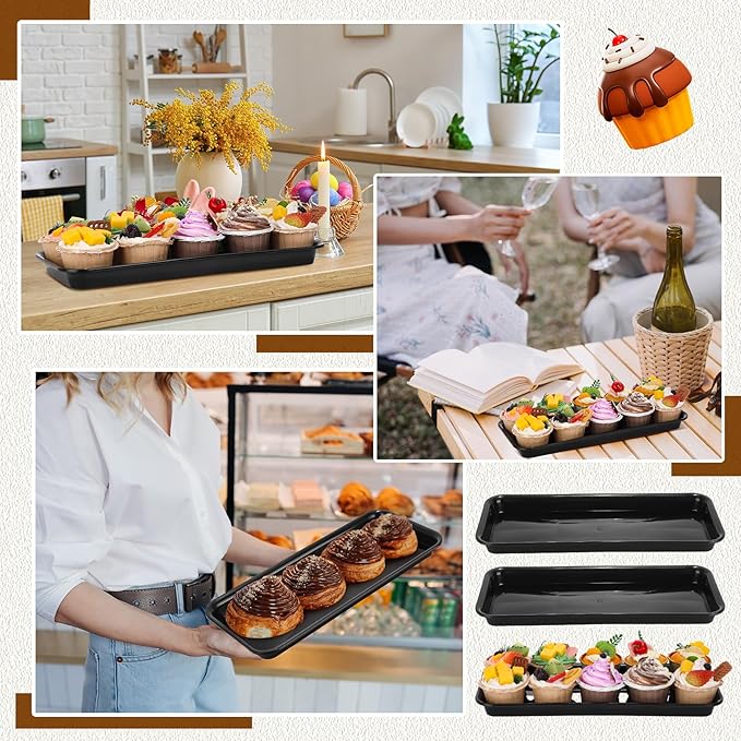 20 Pcs Serving Platters 14 x 6 Inch Rectangle Serving Trays Reusable Food Tray Dishes Dessert Trays Plastic Plates for Wedding Home Table Thanksgiving Christmas Party(Black)