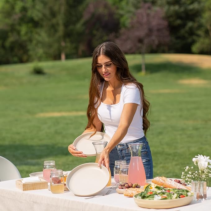 Grow Forward Premium Wheat Straw Plates - 10 Inch Reusable Hard Plastic Dinner Plates Set of 8 - Unbreakable & Microwave Safe Dishes for Dessert, Camping, RV, Outdoors, Patio, Kitchen - Sahara