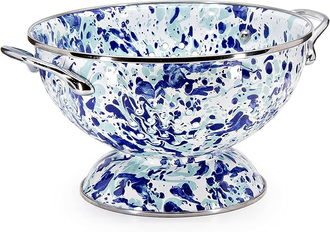 Golden Rabbit Enamelware Medium Colander, 3 quart, Ocean